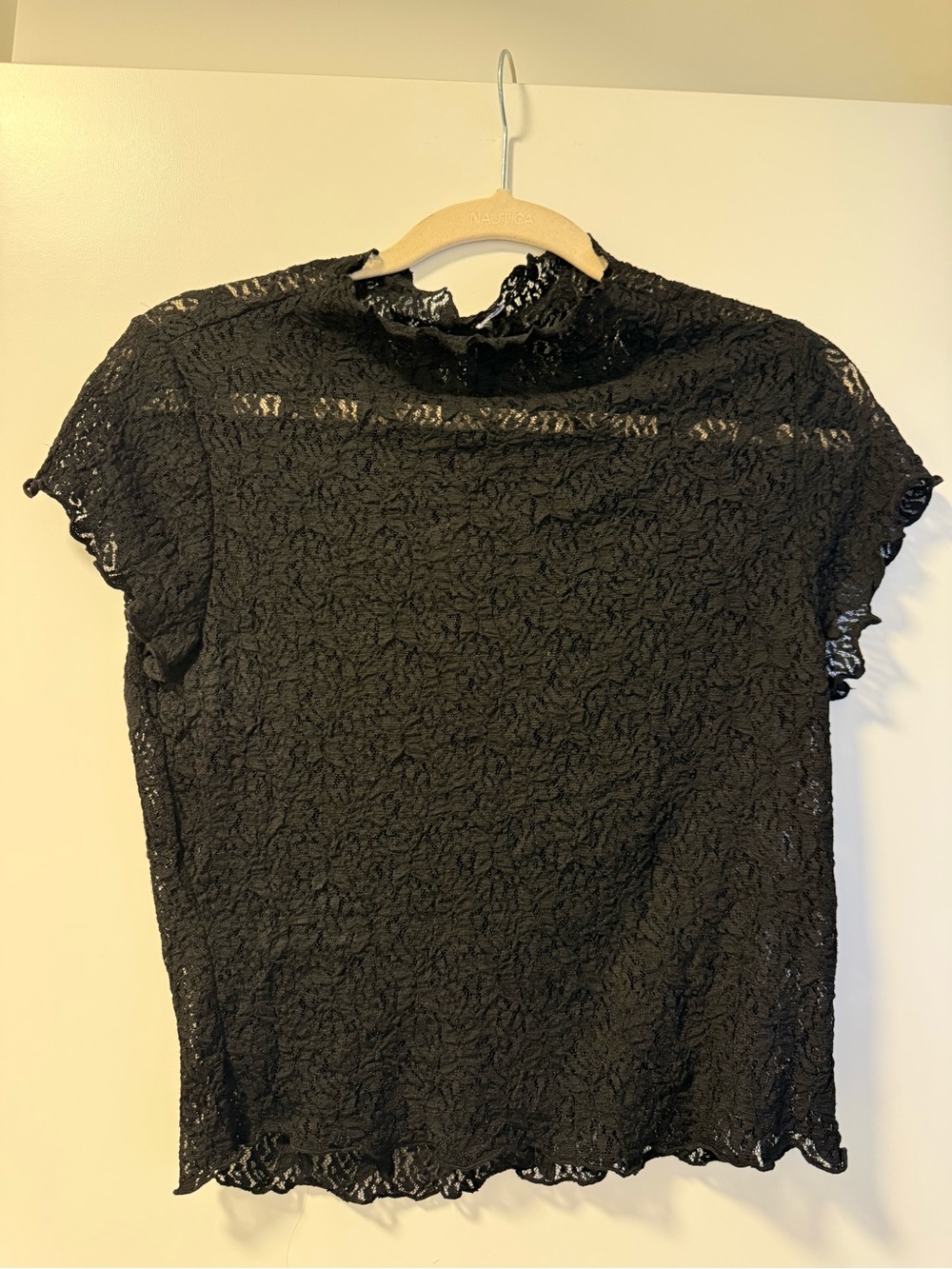H&M Black Lace Mock Neck Short Sleeve Top